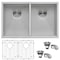Ruvati 30" Undermount 50/50 Double Bowl Zero Radius 16 Gauge SS Kitchen Sink RVH7350 - alternate 1